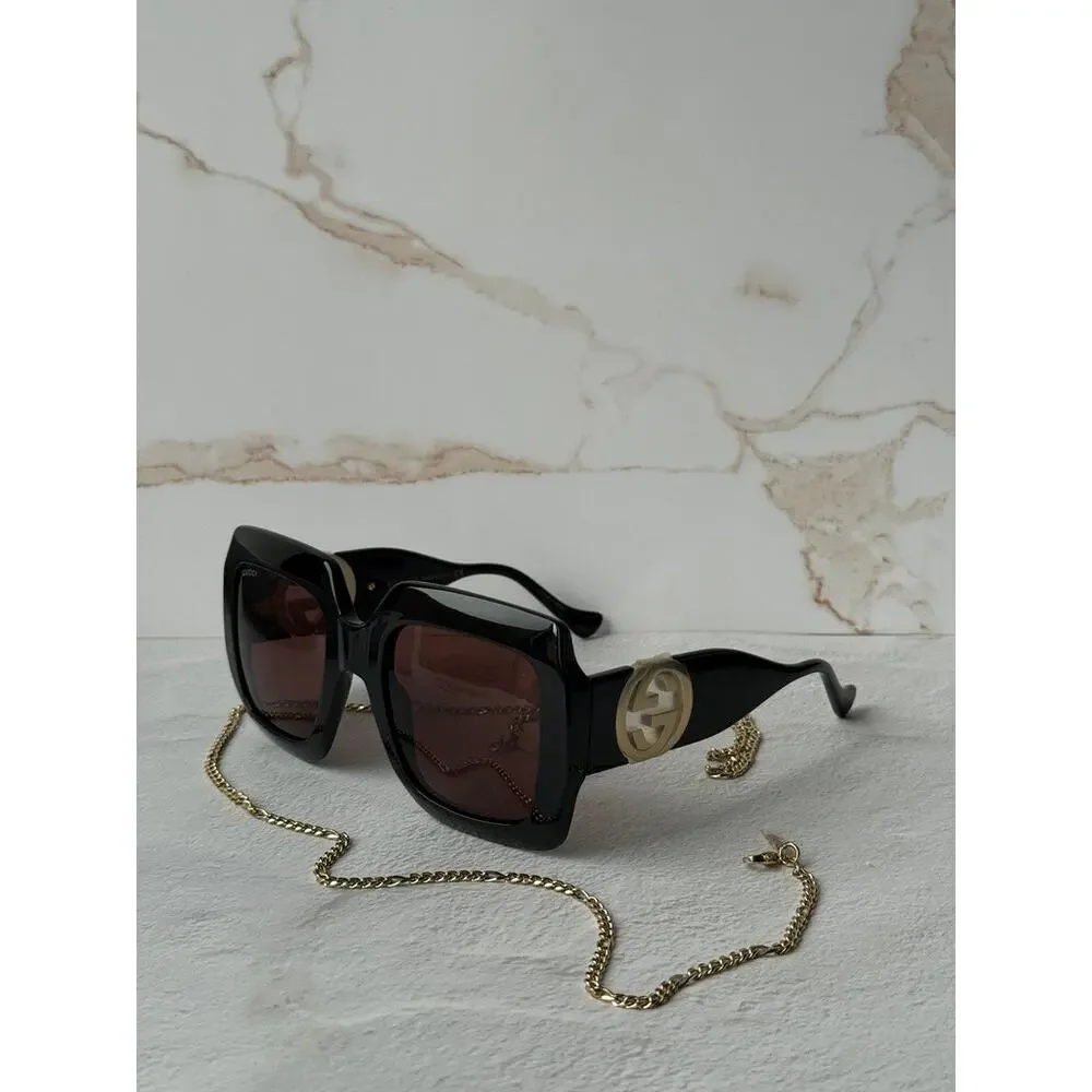 NEW Gucci GG1022S Black Chain Oversized Logo Sunglasses
